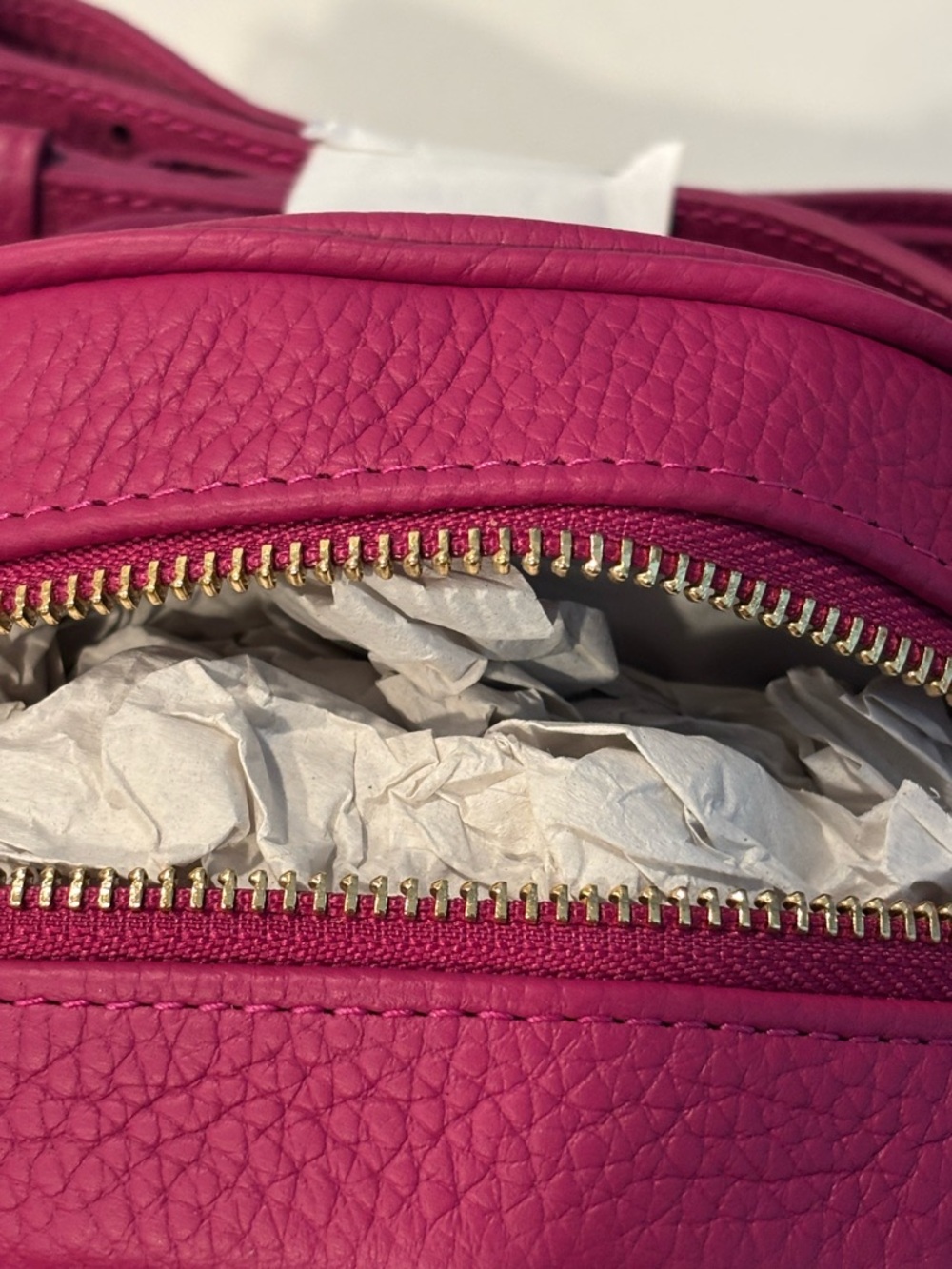 Gigi New York Crossbody Azalea Pebble Grain Leather Pink Round Bag with Tassel - Picture 5 of 9